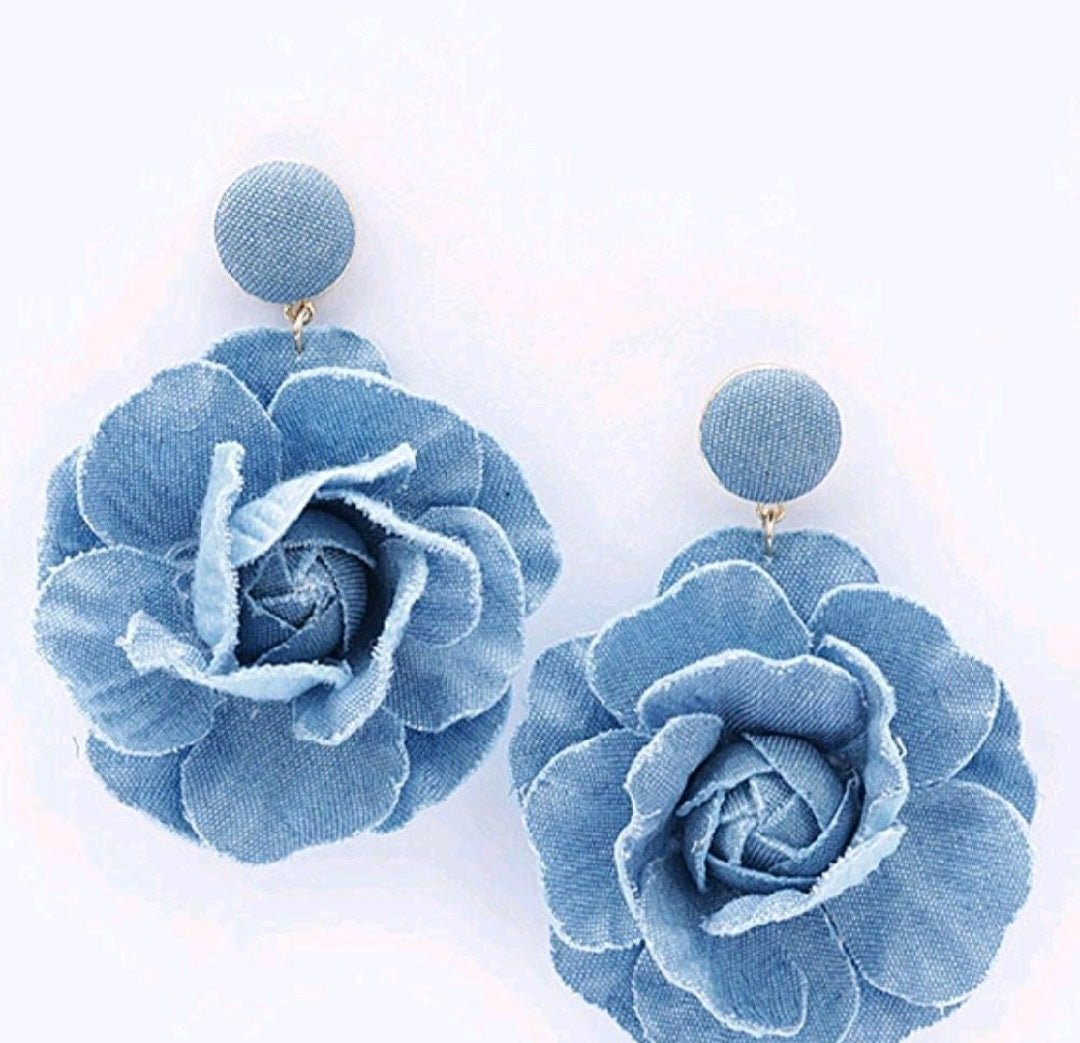 Button Denim Flower Earrings $15.00 - Goldie B & Co Boutique