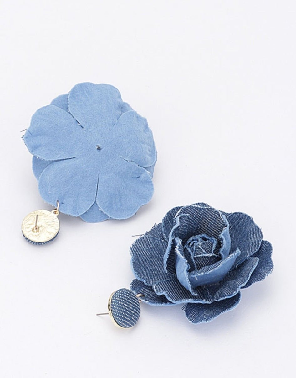 Button Denim Flower Earrings $15.00 - Goldie B & Co Boutique
