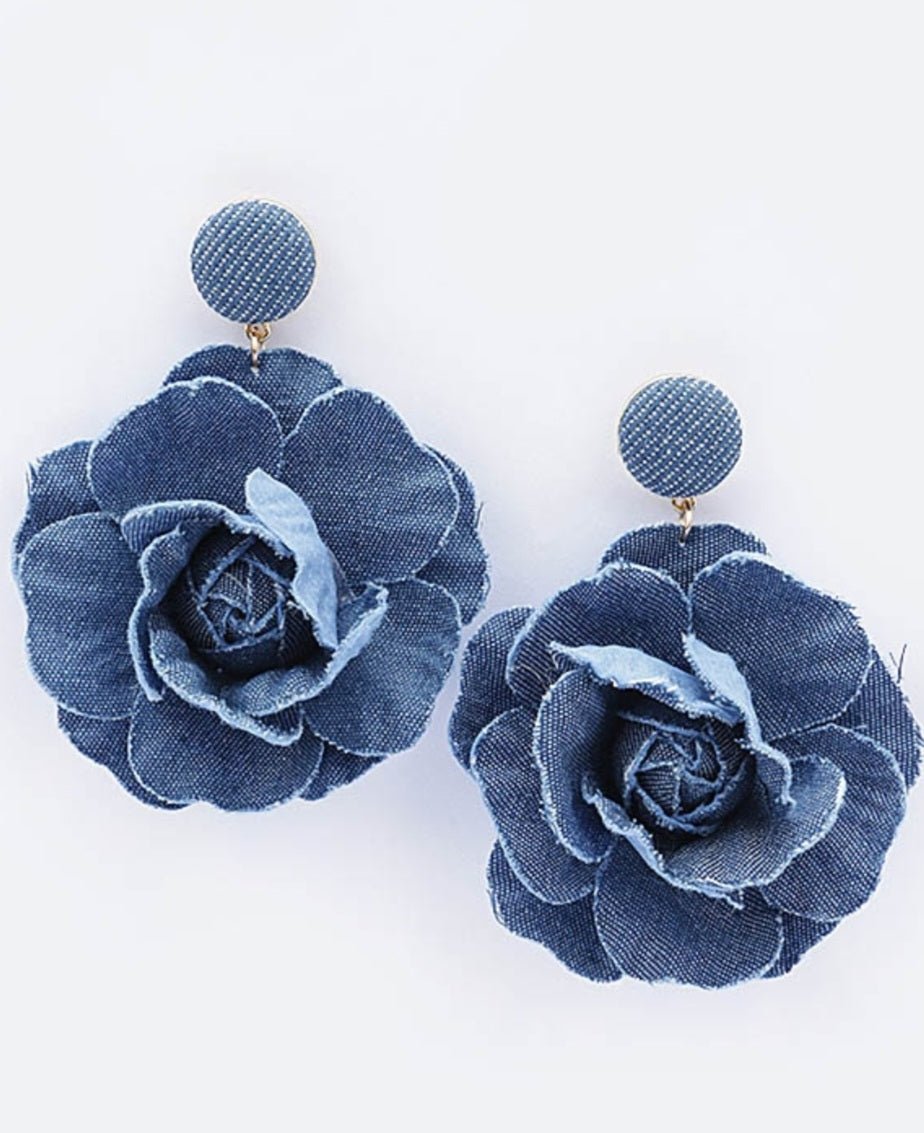 Button Denim Flower Earrings $15.00 - Goldie B & Co Boutique