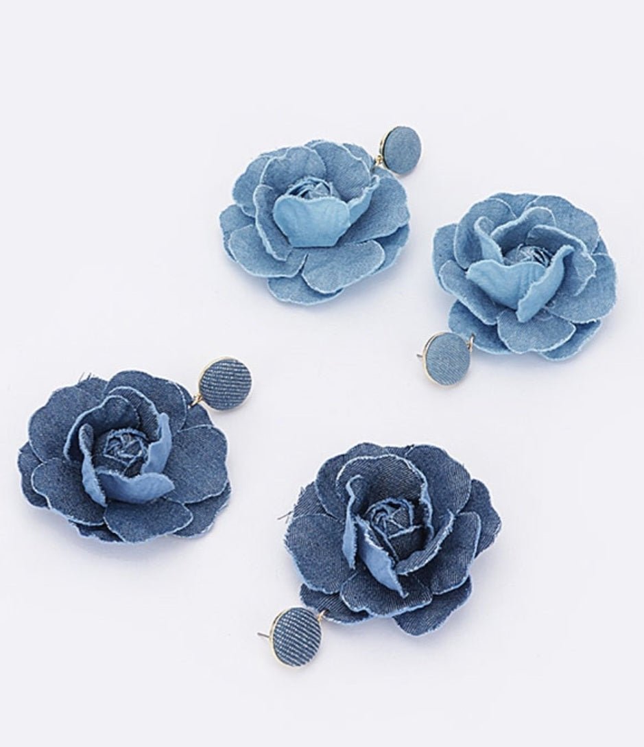 Button Denim Flower Earrings $15.00 - Goldie B & Co Boutique