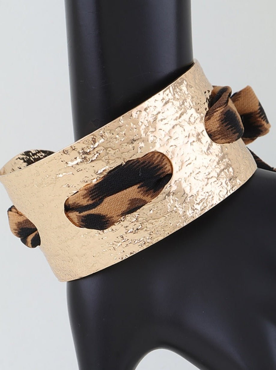 Hammered Leopard Fabric Cuff Bracelet $18.00 - Goldie B & Co Boutique