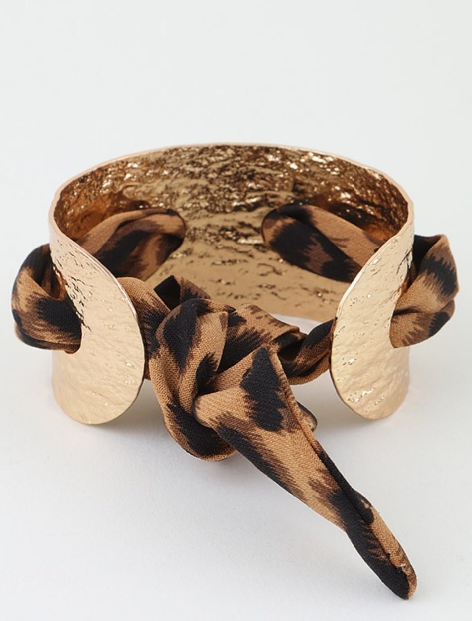 Hammered Leopard Fabric Cuff Bracelet $18.00 - Goldie B & Co Boutique