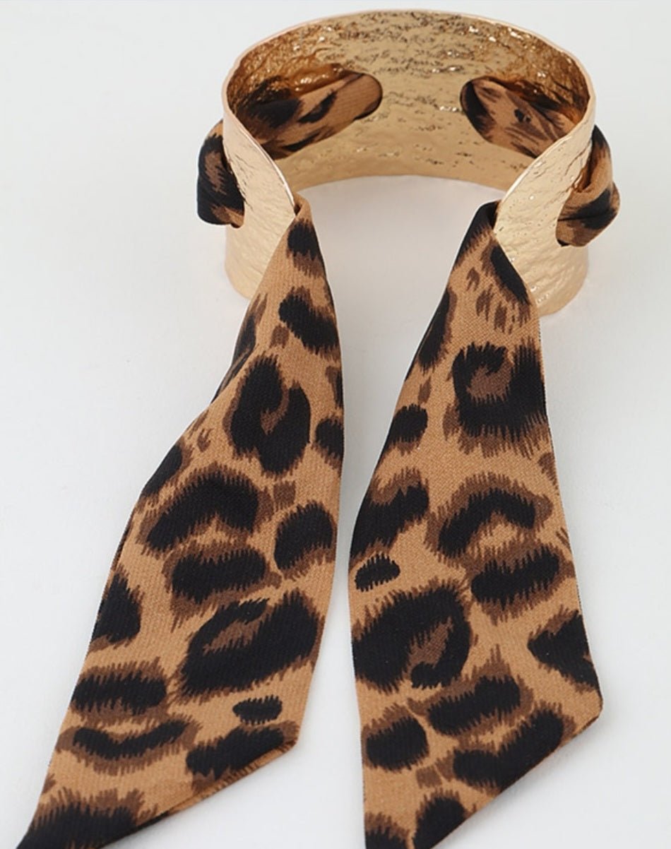 Hammered Leopard Fabric Cuff Bracelet $18.00 - Goldie B & Co Boutique