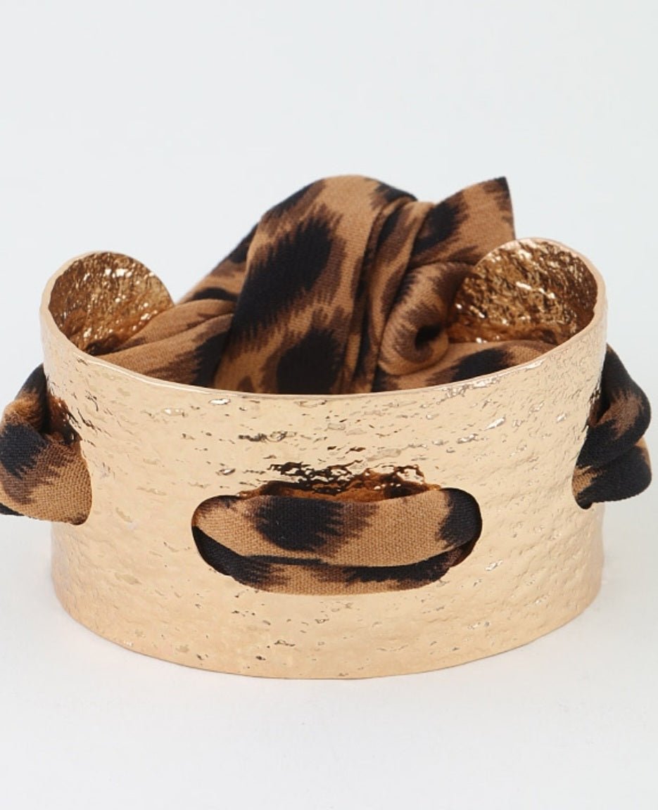 Hammered Leopard Fabric Cuff Bracelet $18.00 - Goldie B & Co Boutique