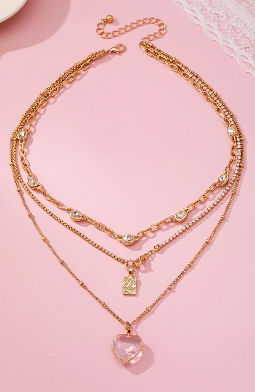 Layered Rhinestone Heart Necklace $20.00 - Goldie B & Co Boutique