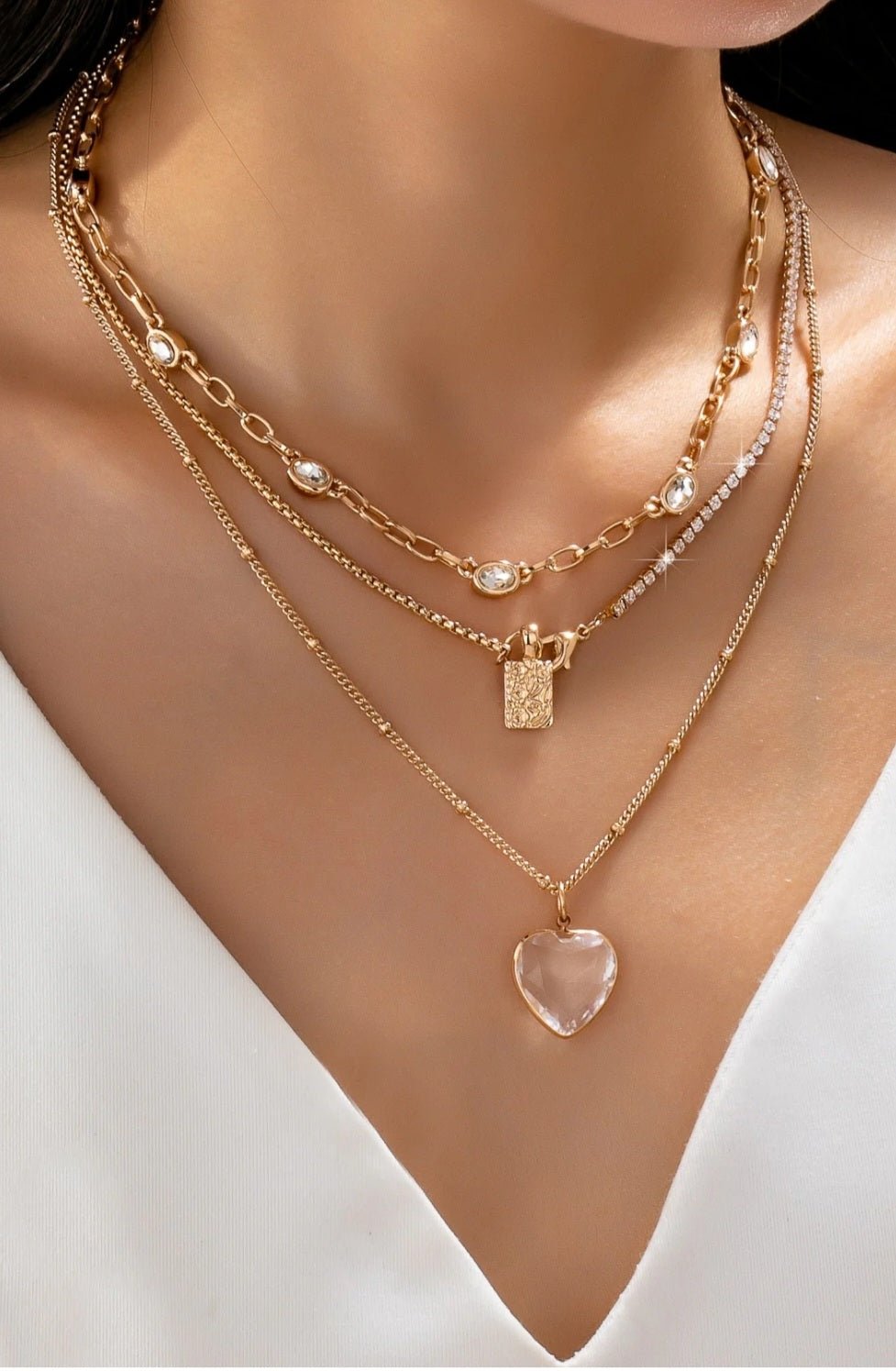 Layered Rhinestone Heart Necklace $20.00 - Goldie B & Co Boutique