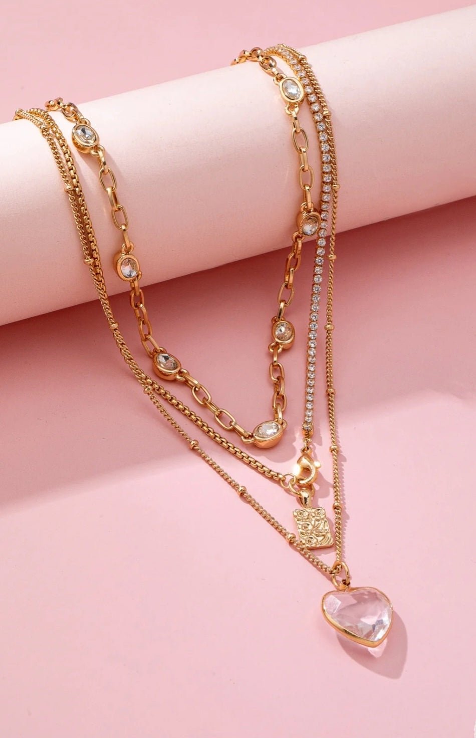 Layered Rhinestone Heart Necklace $20.00 - Goldie B & Co Boutique