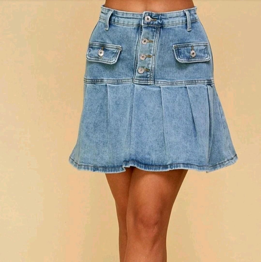 Pleated Denim Skirt $9.00 - Goldie B & Co Boutique