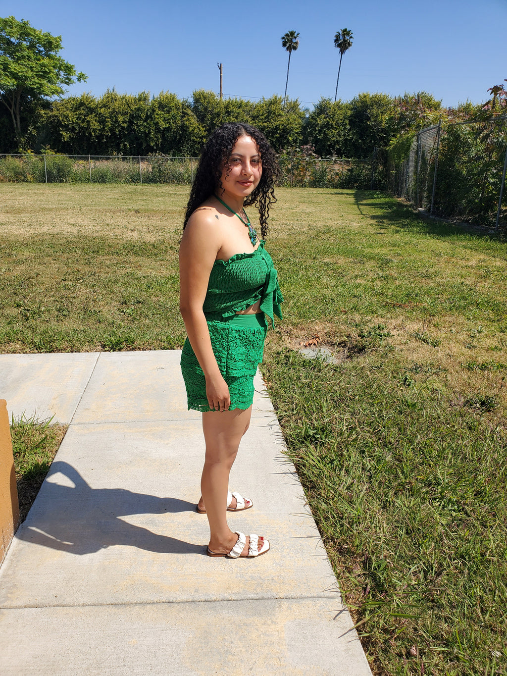 Green Lace Short Set