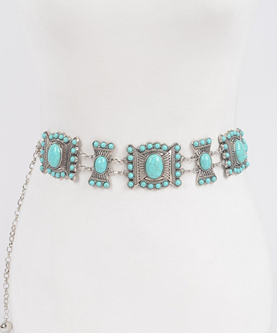 Turquoise Multi-Metal Chain Belt - Goldie B & Co Boutique  