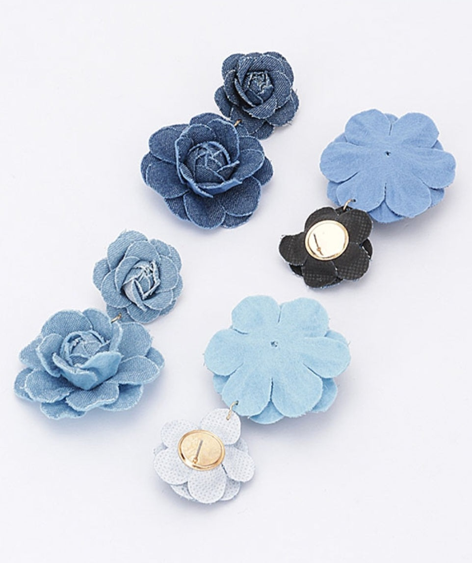 Denim Dangle Flower Earrings - Goldie B & Co Boutique  
