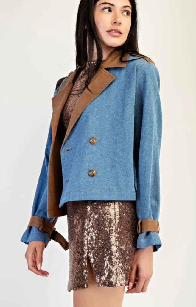 Two-Toned Crop Denim Jacket - Goldie B & Co Boutique  