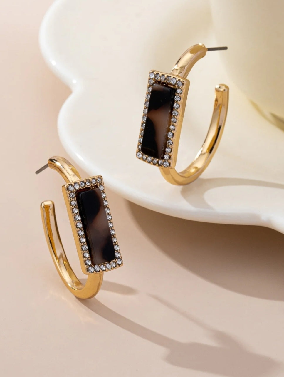 Tortoise & Pave Gold Hoop Earrings - Goldie B & Co Boutique  