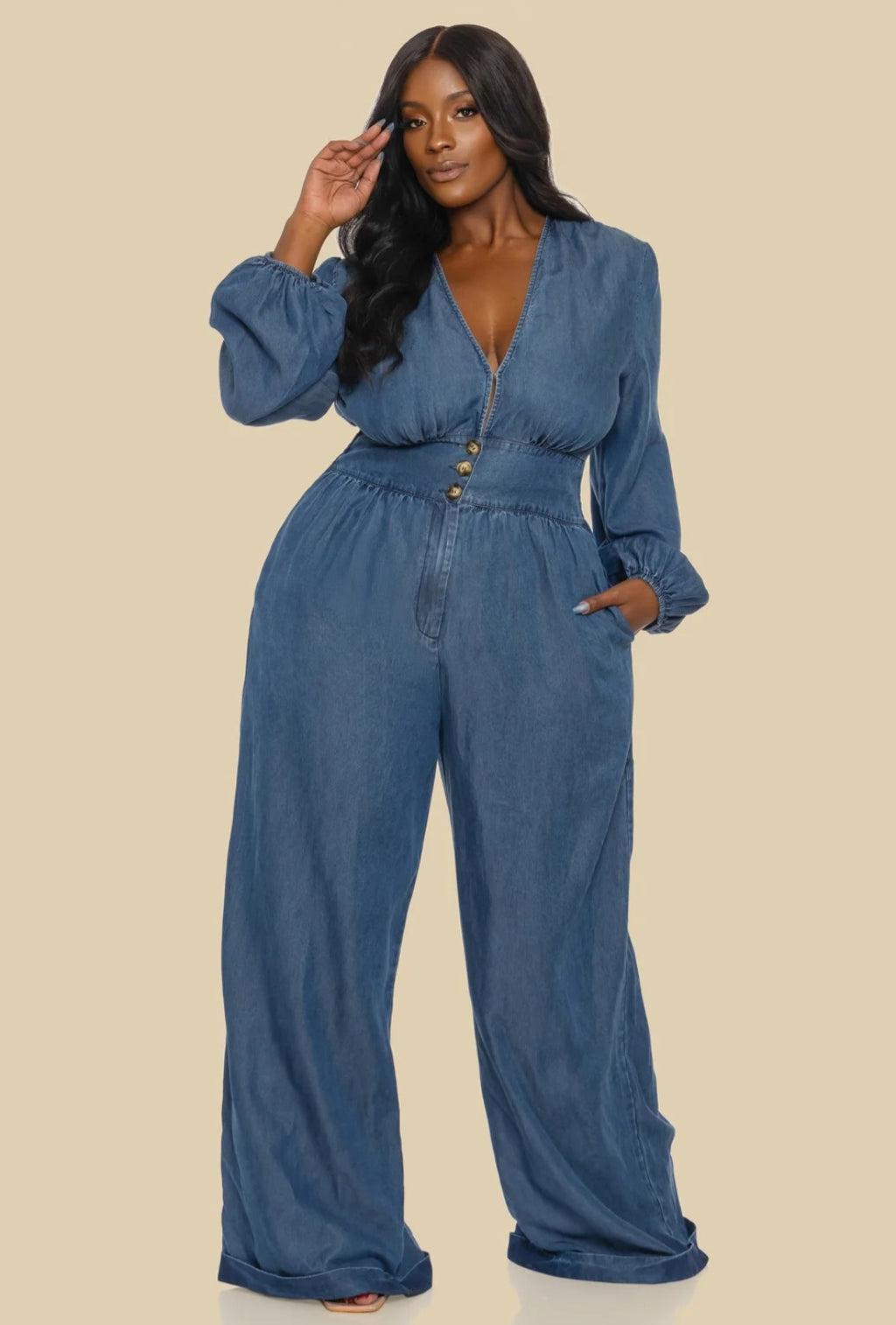 Dark Denim Jumpsuit/Plus-size - Goldie B & Co Boutique  