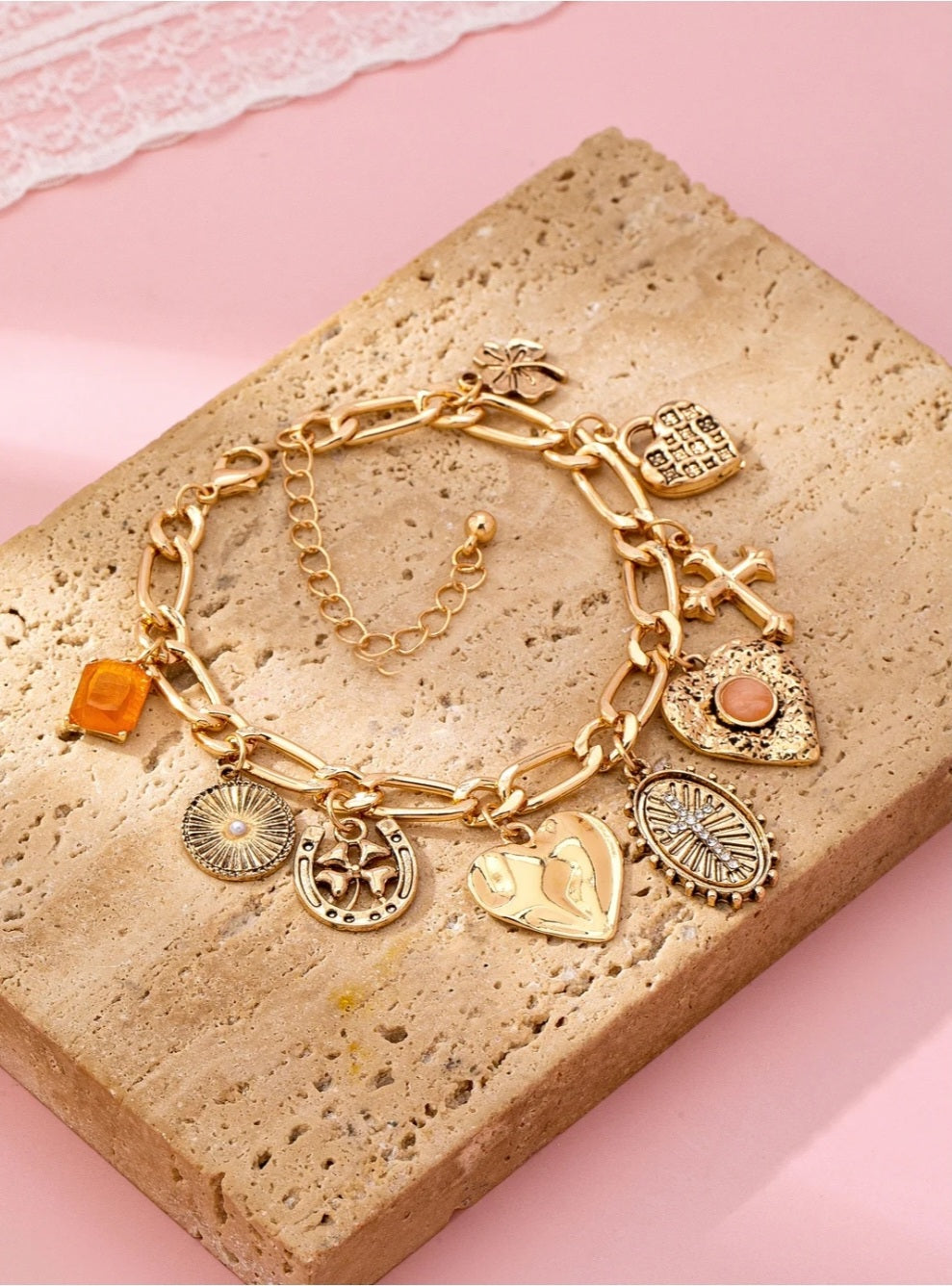 Cross & Hearts Charm Bracelet - Goldie B & Co Boutique  