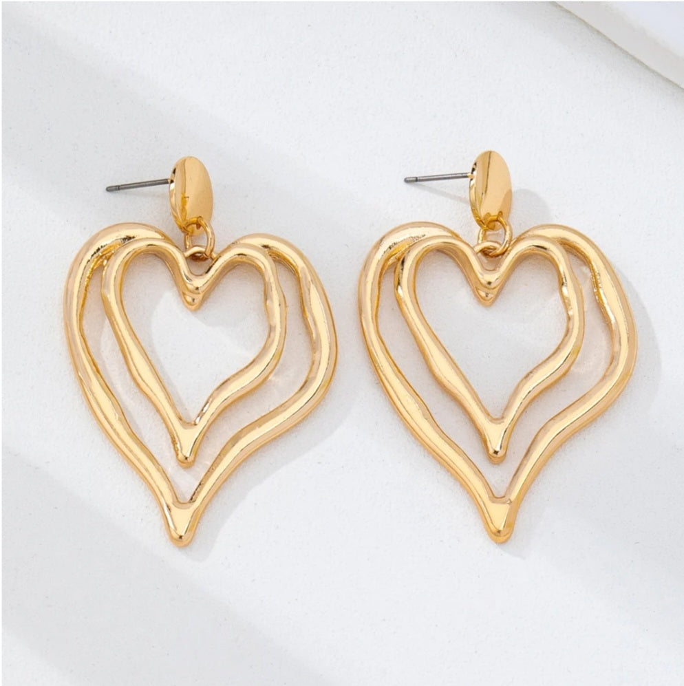 Double Drop Heart Earrings - Goldie B & Co Boutique  