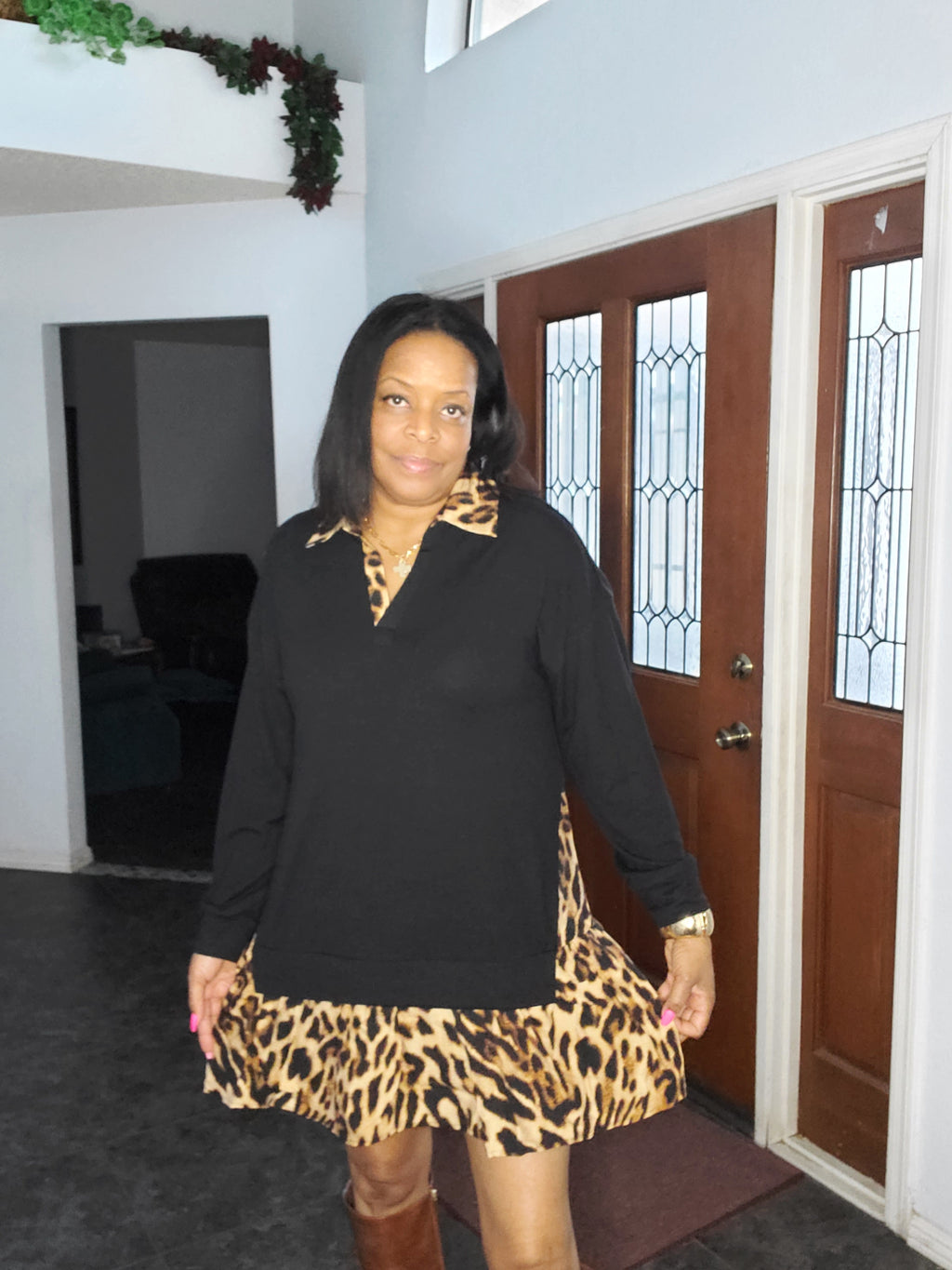 Jasmine Leopard V-Neck Knit Dress - Stylish, Comfortable, Durable - Goldie B & Co Boutique  