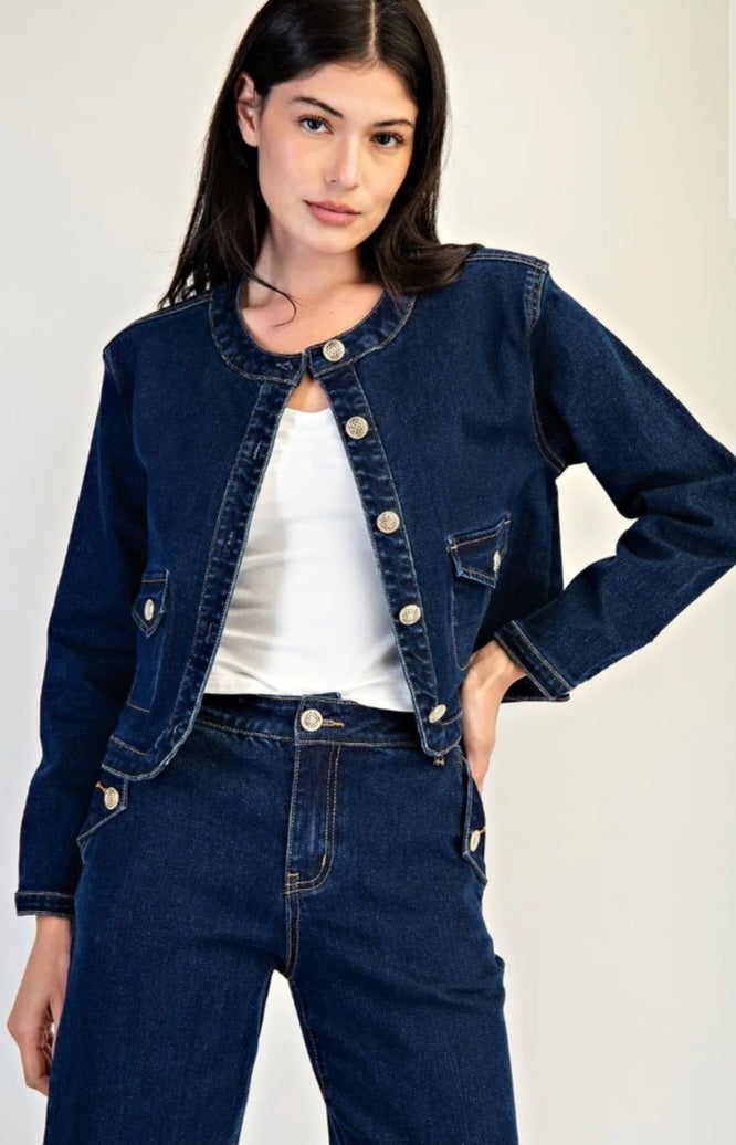 Long Sleeve Crop Denim Jacket - Goldie B & Co Boutique  
