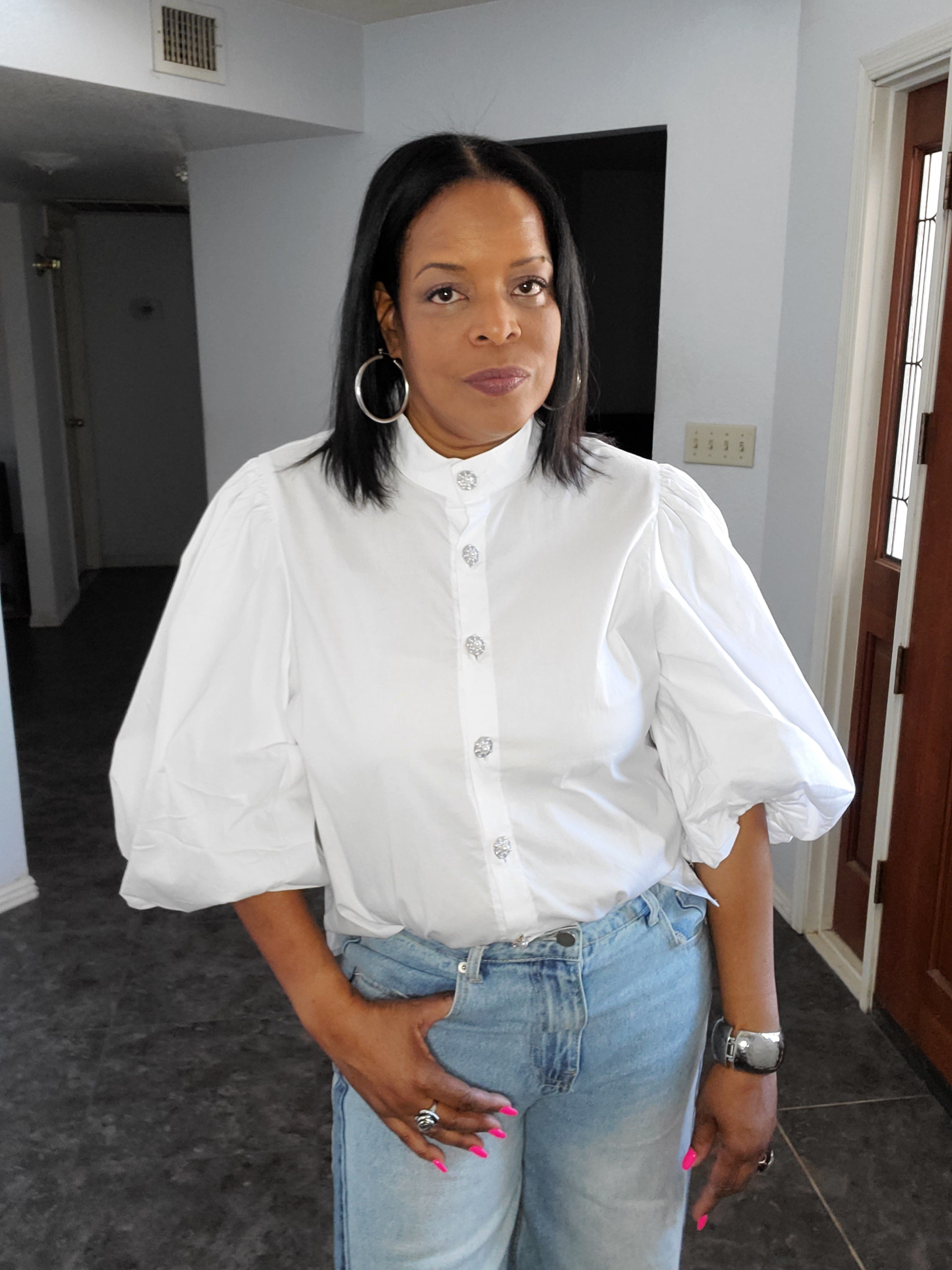 Poplin Puff Sleeve Top - Goldie B & Co Boutique  