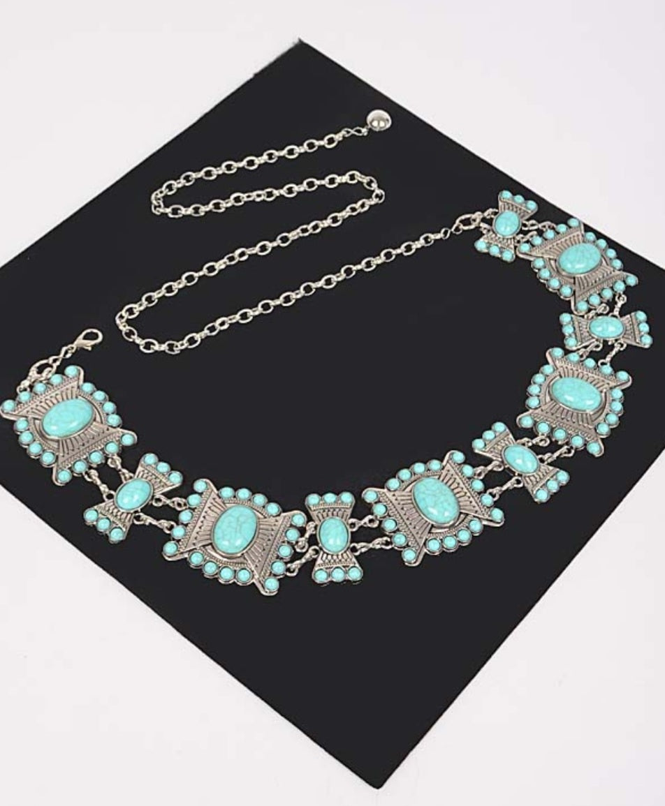 Turquoise Multi-Metal Chain Belt - Goldie B & Co Boutique  