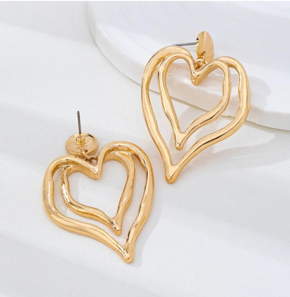 Double Drop Heart Earrings - Goldie B & Co Boutique  