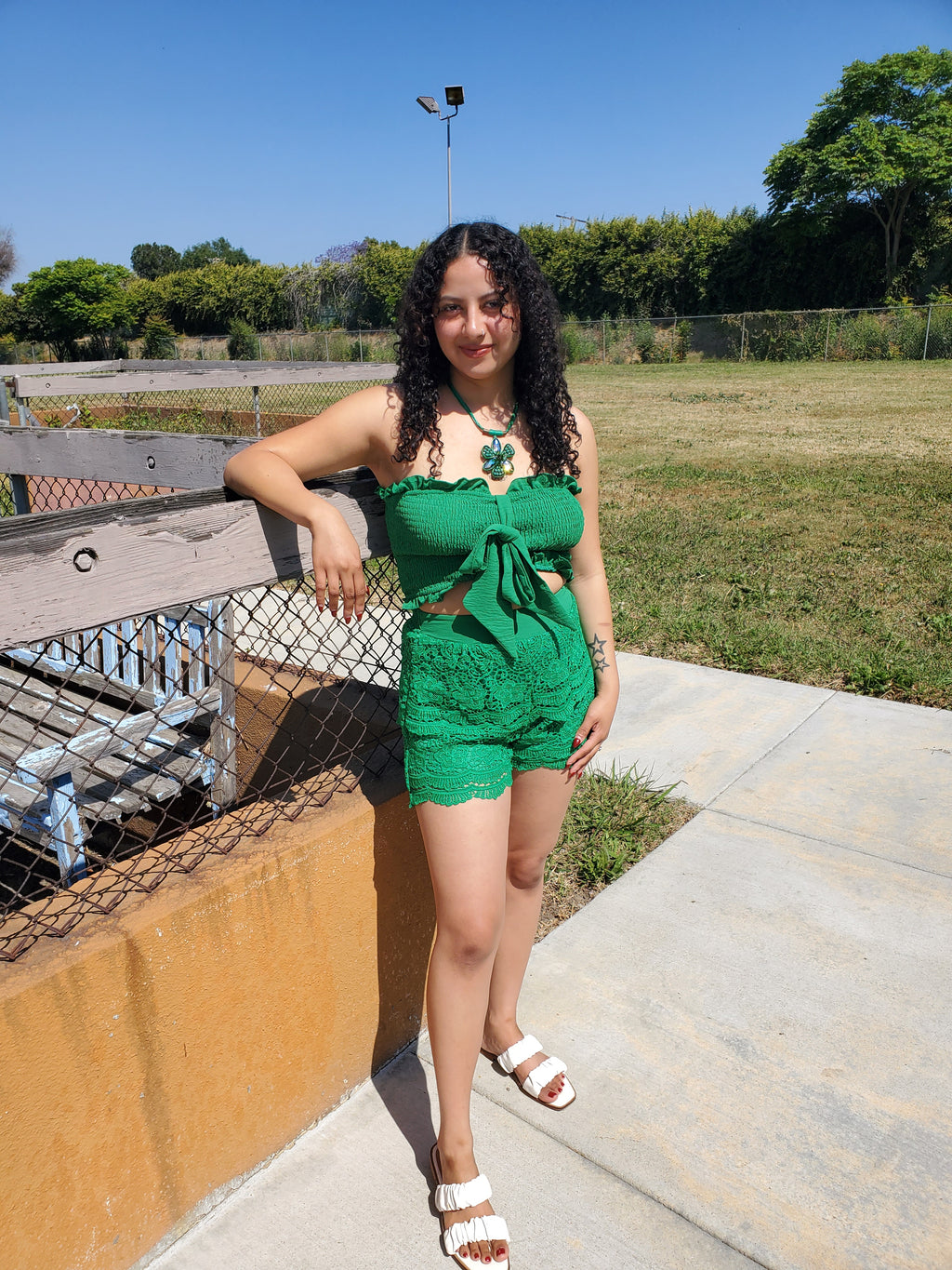Green Lace Short Set