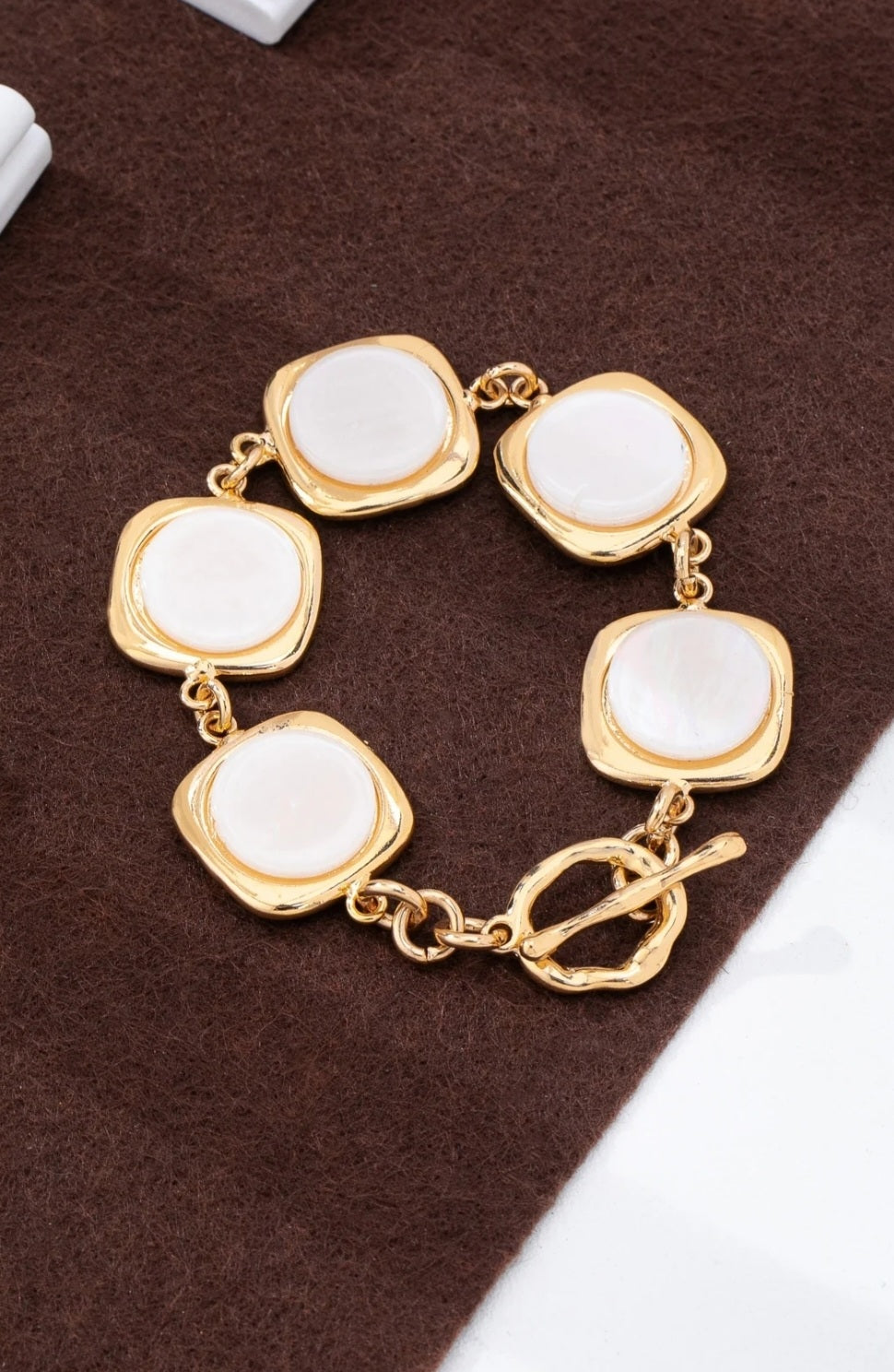 Square Link Pearly inlay Bracelet - Goldie B & Co Boutique  