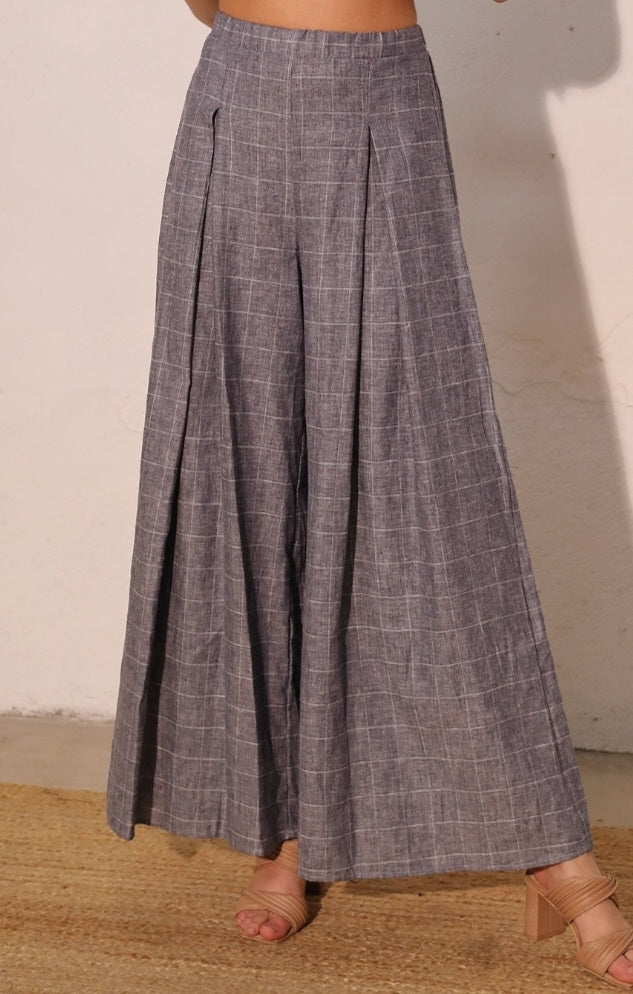 Linen Plaid Wide-leg Pants - Goldie B & Co Boutique  