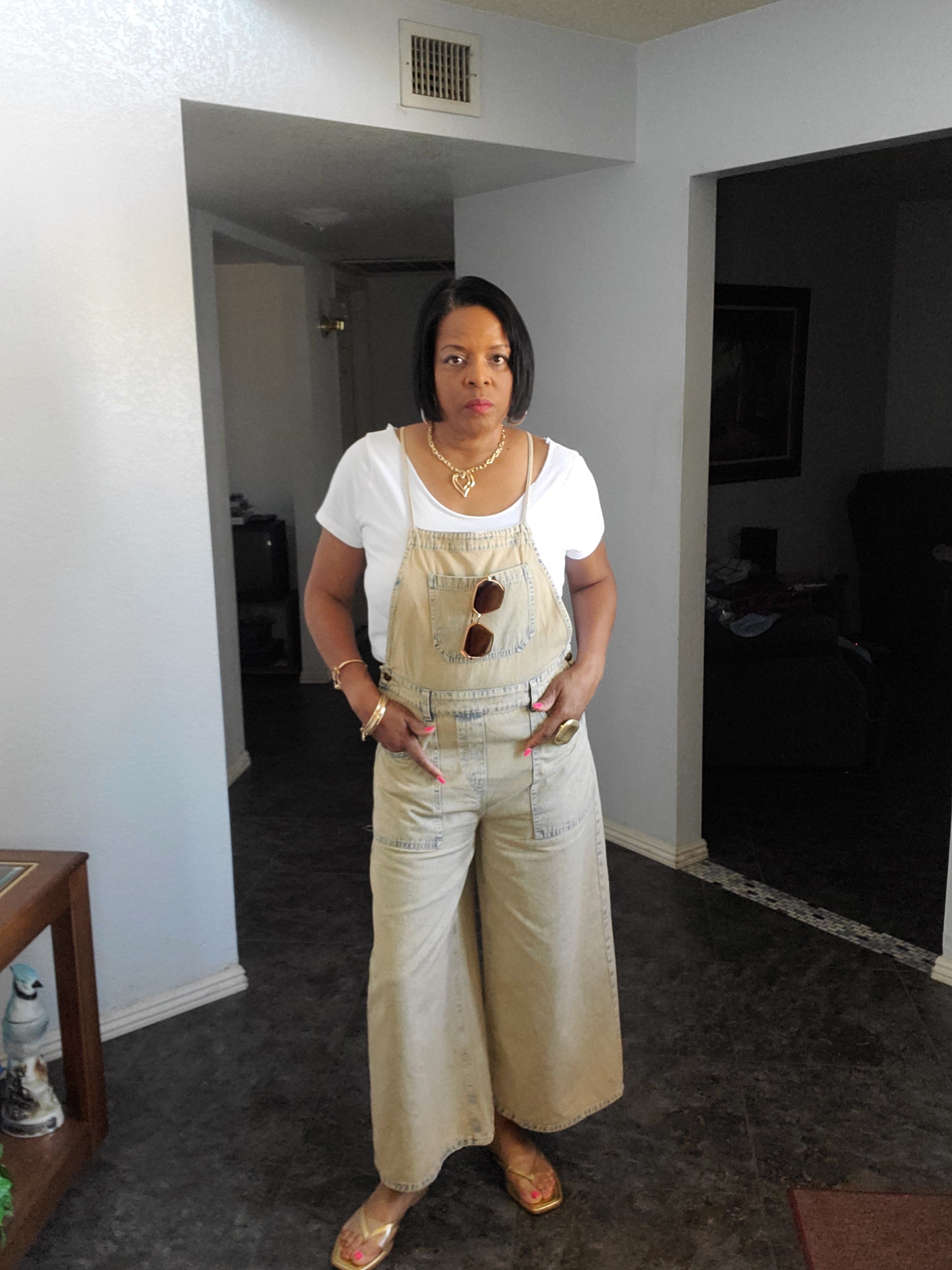 Wide leg washed denim overall - Goldie B & Co Boutique  