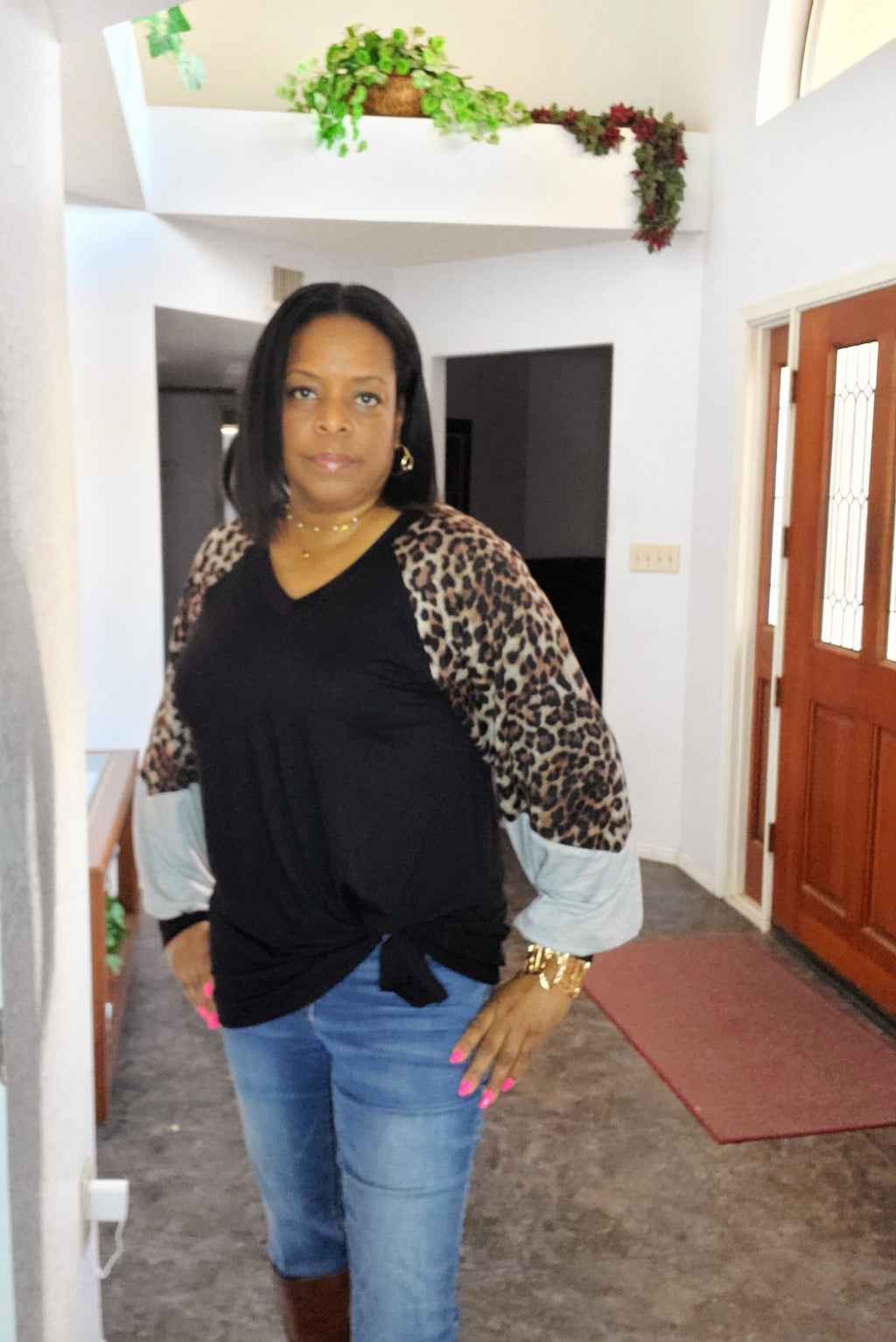 Animal Print color-block V-Neck Tunic Top - Goldie B & Co Boutique  