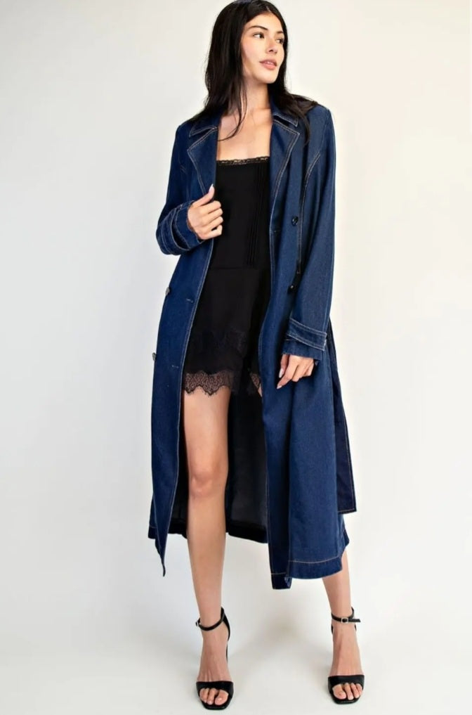 Denim Trench Coat - Goldie B & Co Boutique  