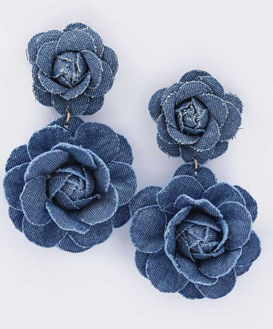 Denim Dangle Flower Earrings - Goldie B & Co Boutique  