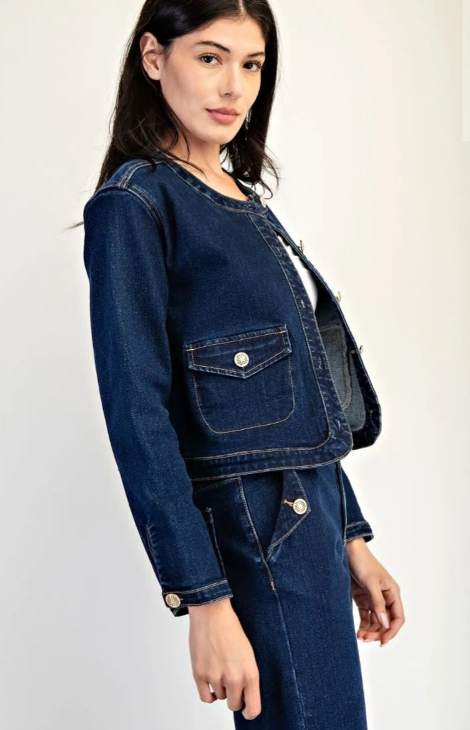 Long Sleeve Crop Denim Jacket - Goldie B & Co Boutique  