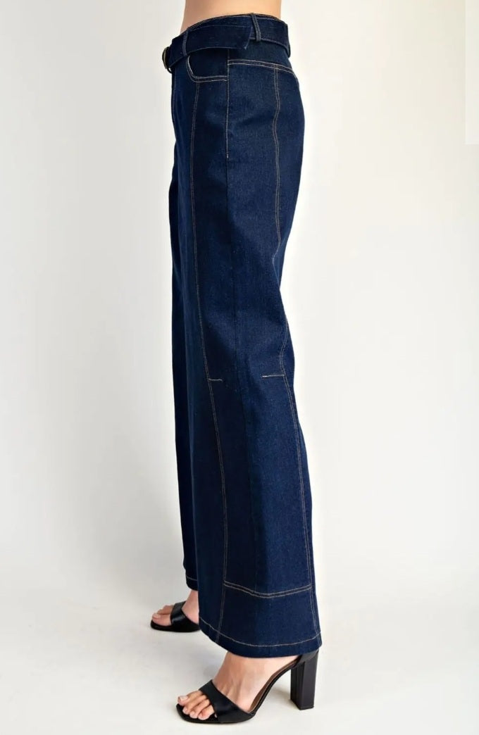 Belted wide-leg Denim Pants - Goldie B & Co Boutique  