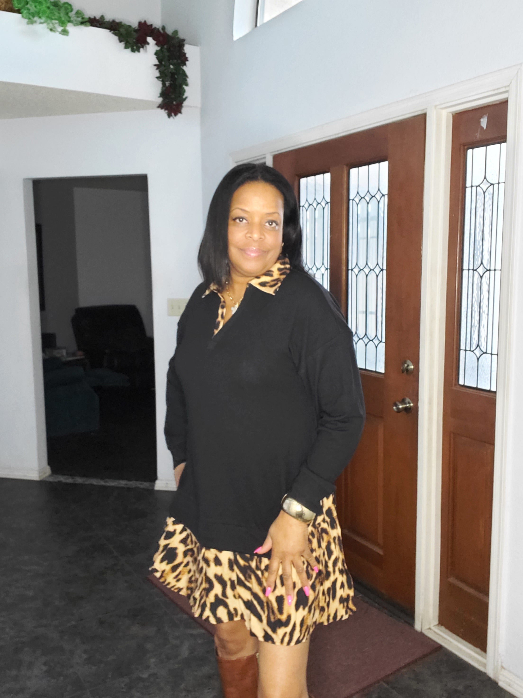 Jasmine Leopard V-Neck Knit Dress - Stylish, Comfortable, Durable - Goldie B & Co Boutique  