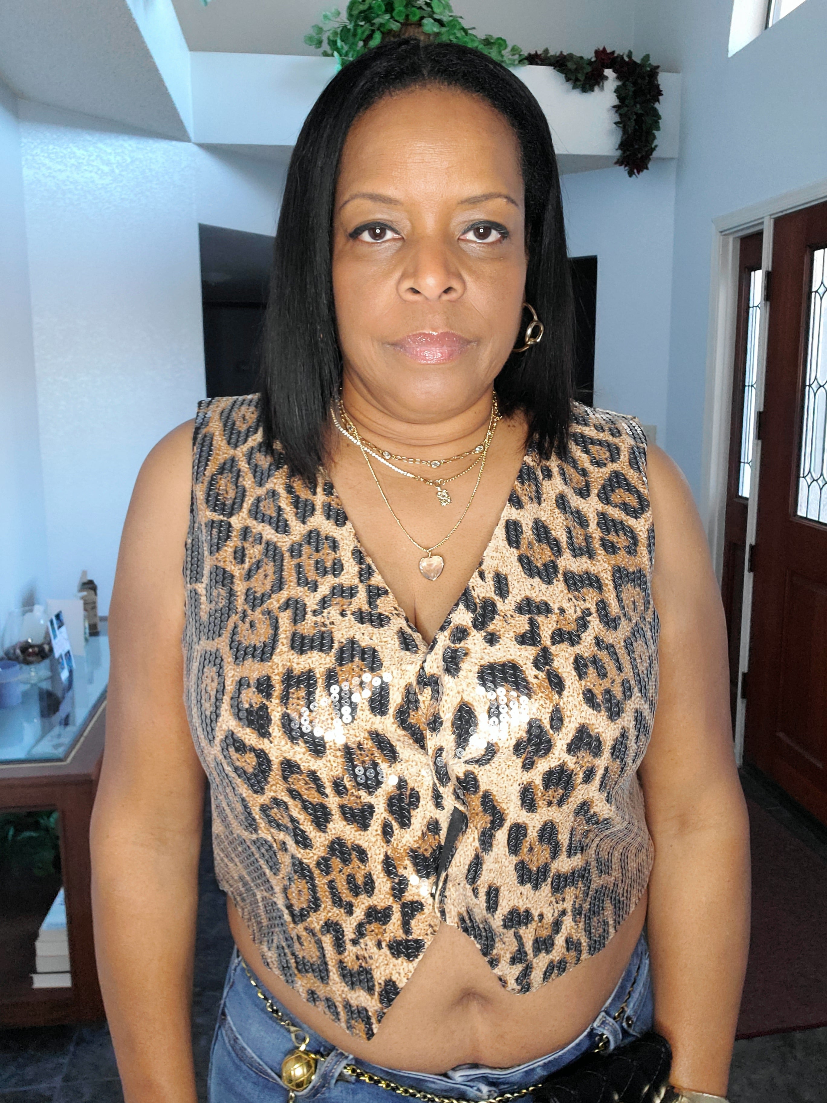 Leopard Print Sequins Vest - Goldie B & Co Boutique  