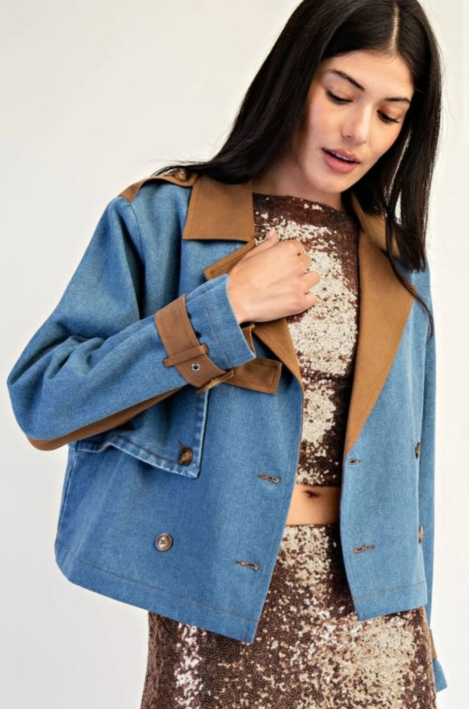 Two-Toned Crop Denim Jacket - Goldie B & Co Boutique  