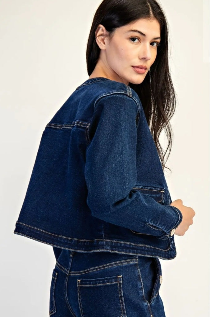 Long Sleeve Crop Denim Jacket - Goldie B & Co Boutique  