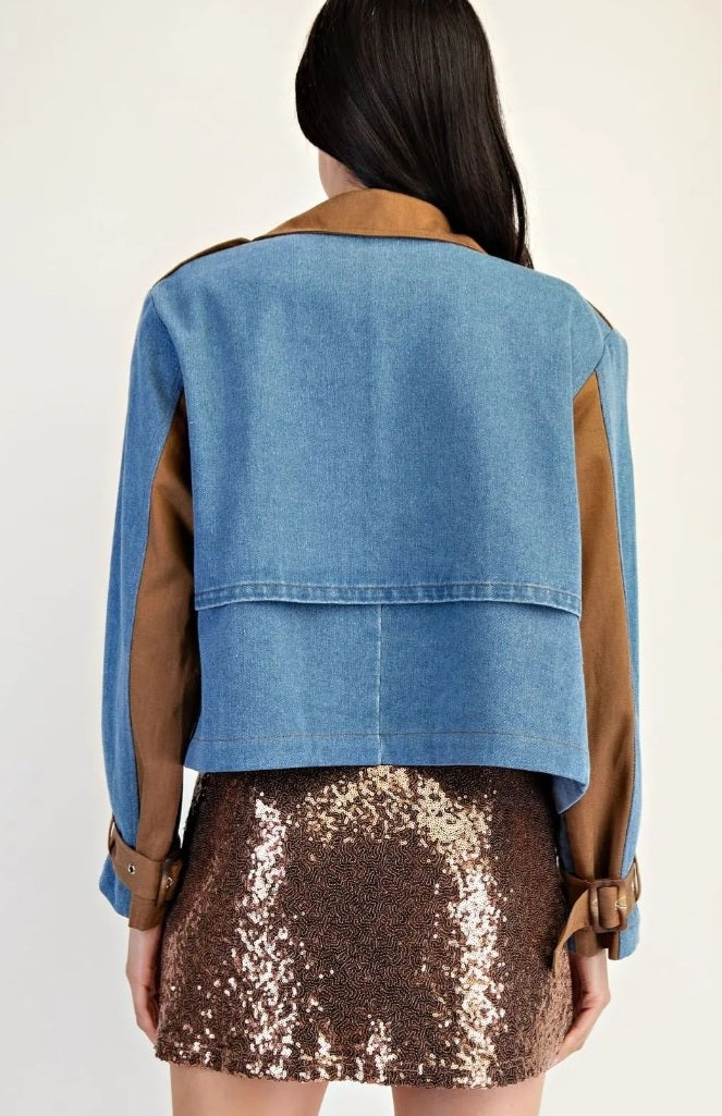 Two-Toned Crop Denim Jacket - Goldie B & Co Boutique  