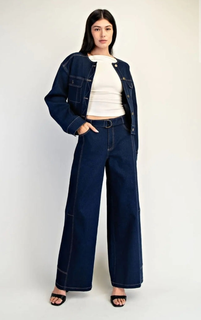 Belted wide-leg Denim Pants - Goldie B & Co Boutique  
