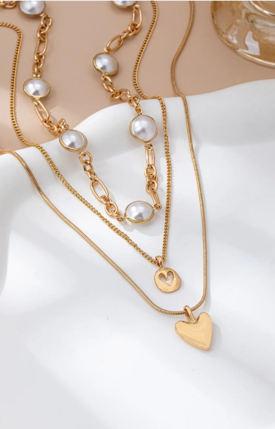 Triple layered Pearl and Heart Necklace - Goldie B & Co Boutique  