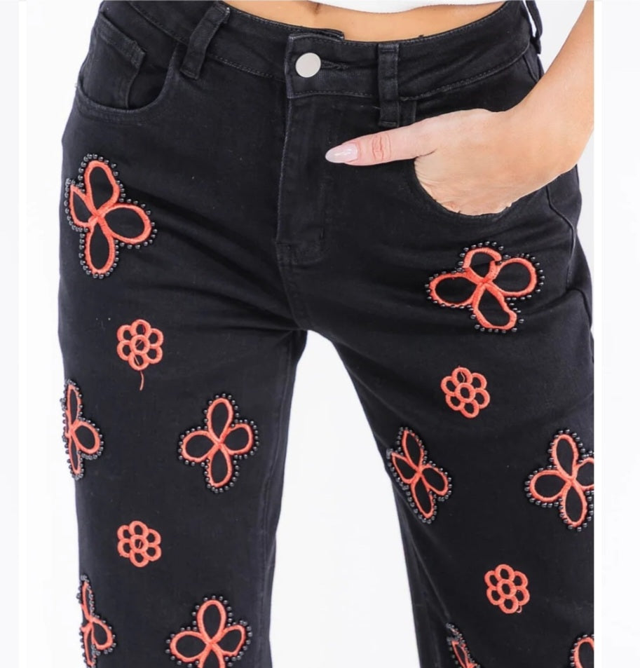Flower Denim Jeans - Goldie B & Co Boutique  