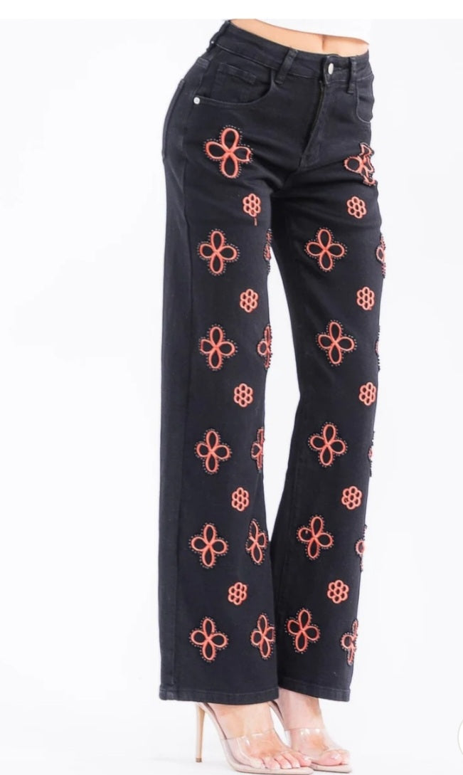 Flower Denim Jeans - Goldie B & Co Boutique  