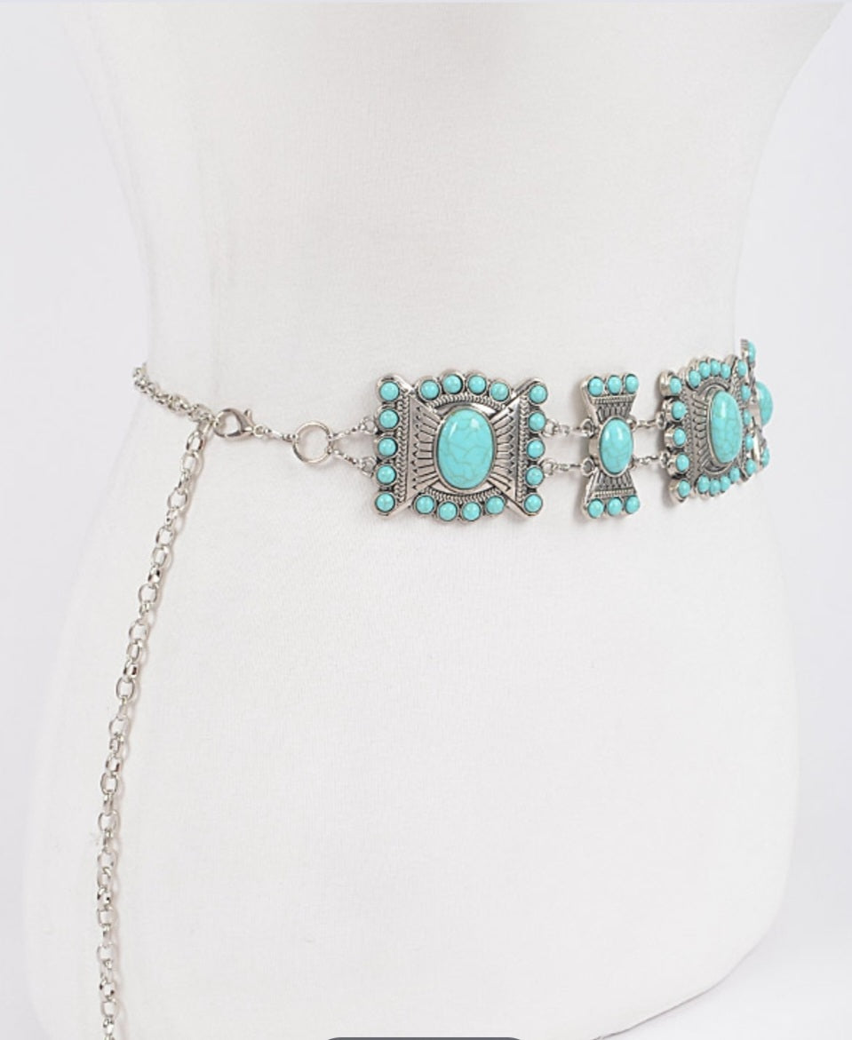 Turquoise Multi-Metal Chain Belt - Goldie B & Co Boutique  