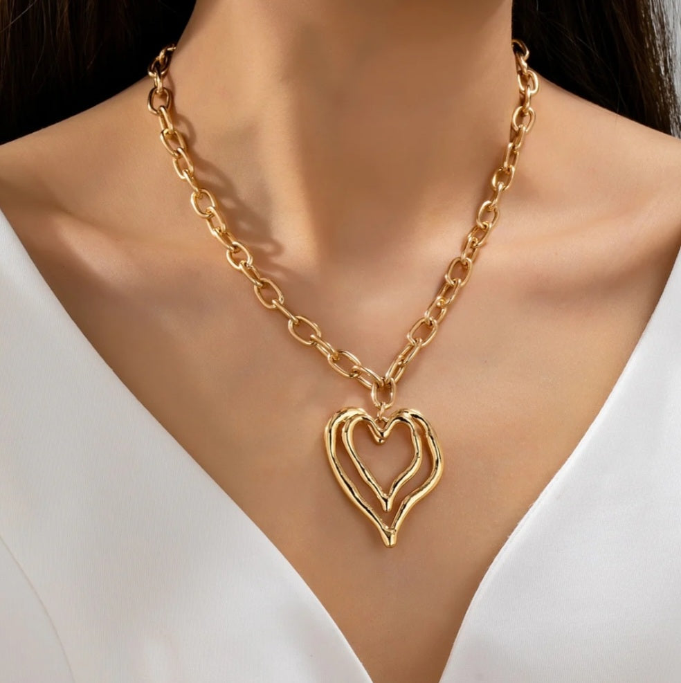 Double Drop Heart Link Necklace - Goldie B & Co Boutique  