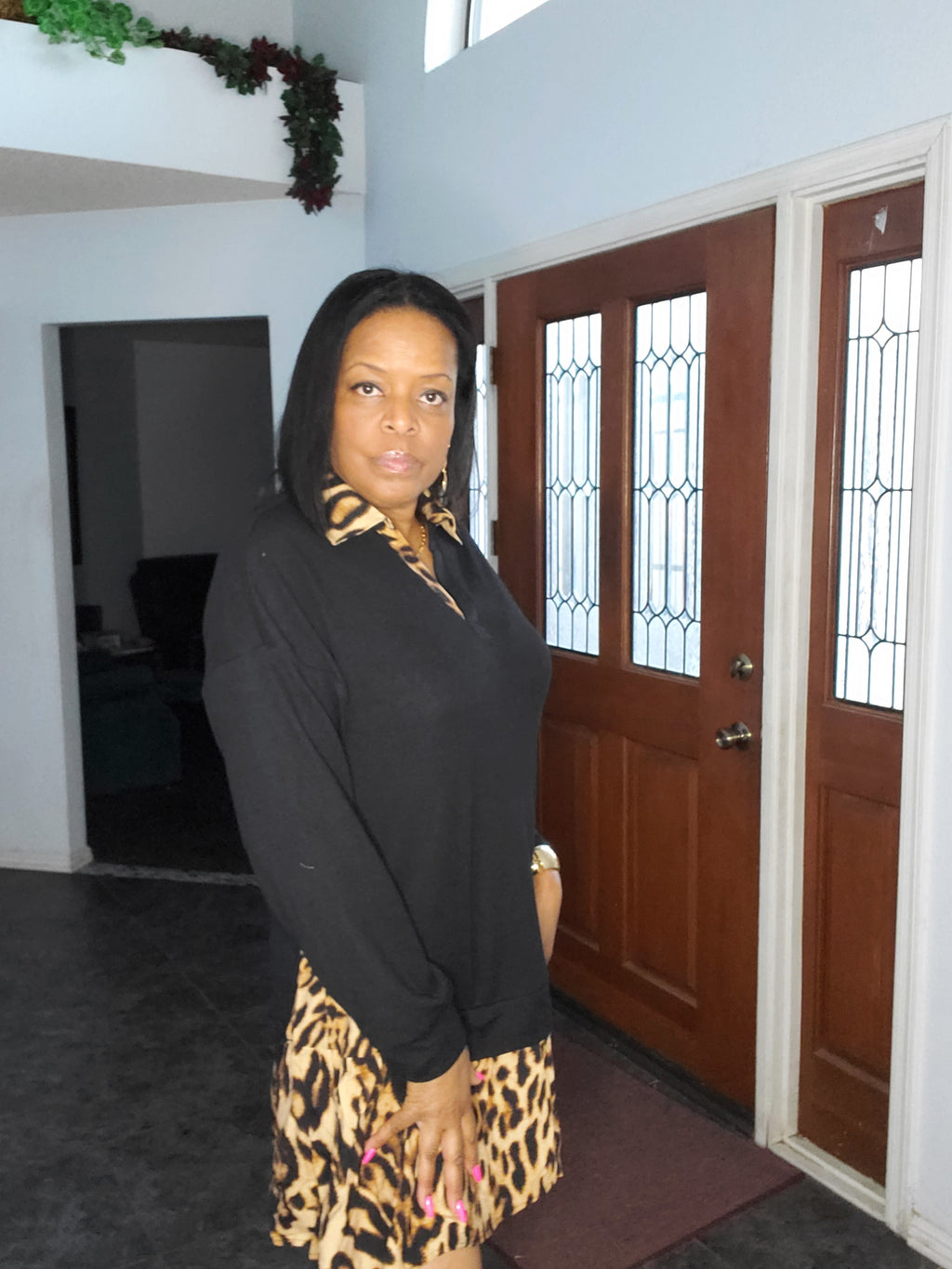 Jasmine Leopard V-Neck Knit Dress - Stylish, Comfortable, Durable - Goldie B & Co Boutique  