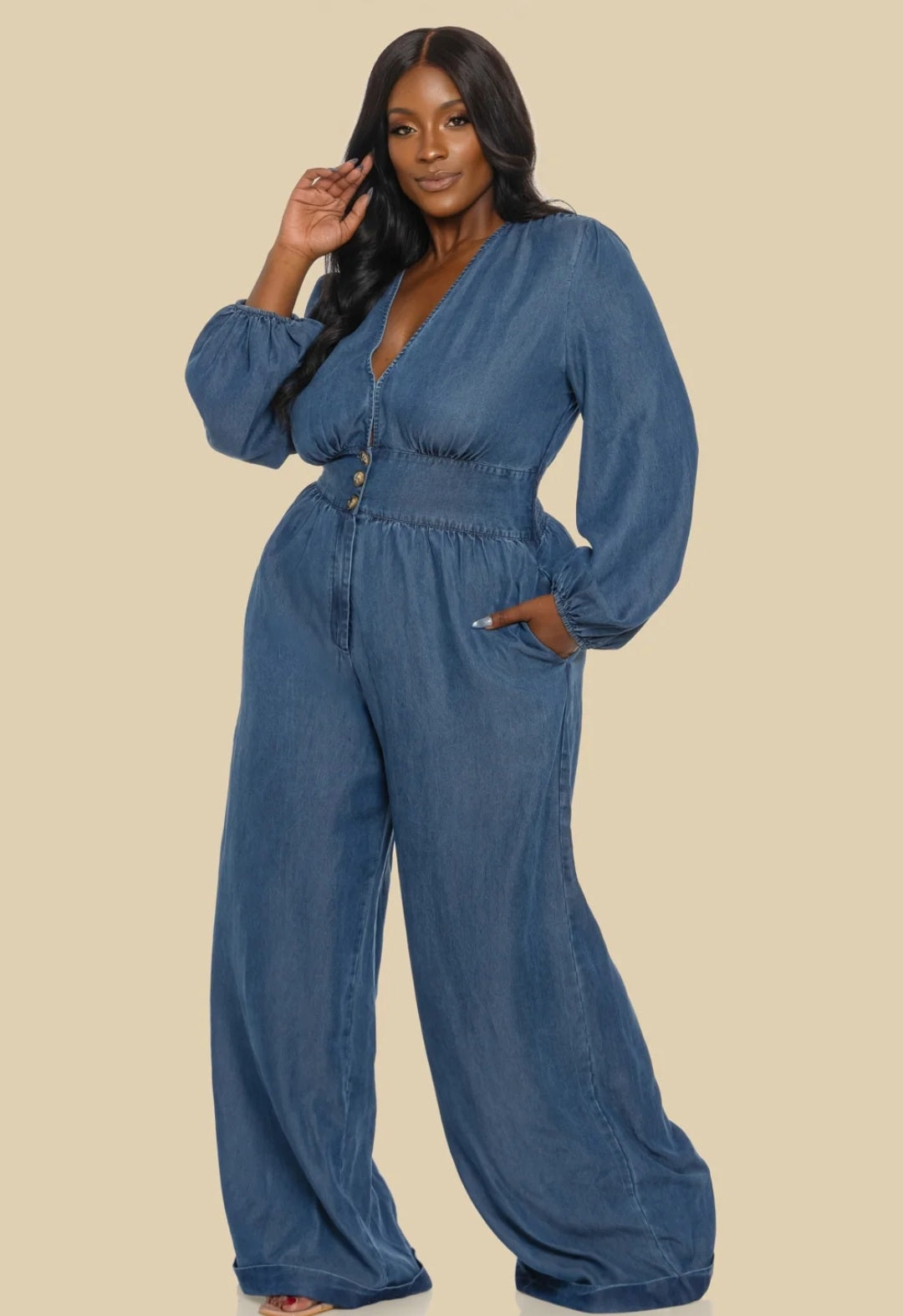 Dark Denim Jumpsuit/Plus-size - Goldie B & Co Boutique  