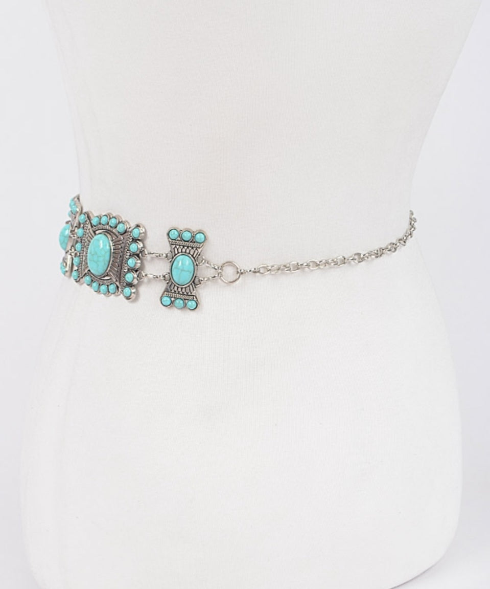 Turquoise Multi-Metal Chain Belt - Goldie B & Co Boutique  