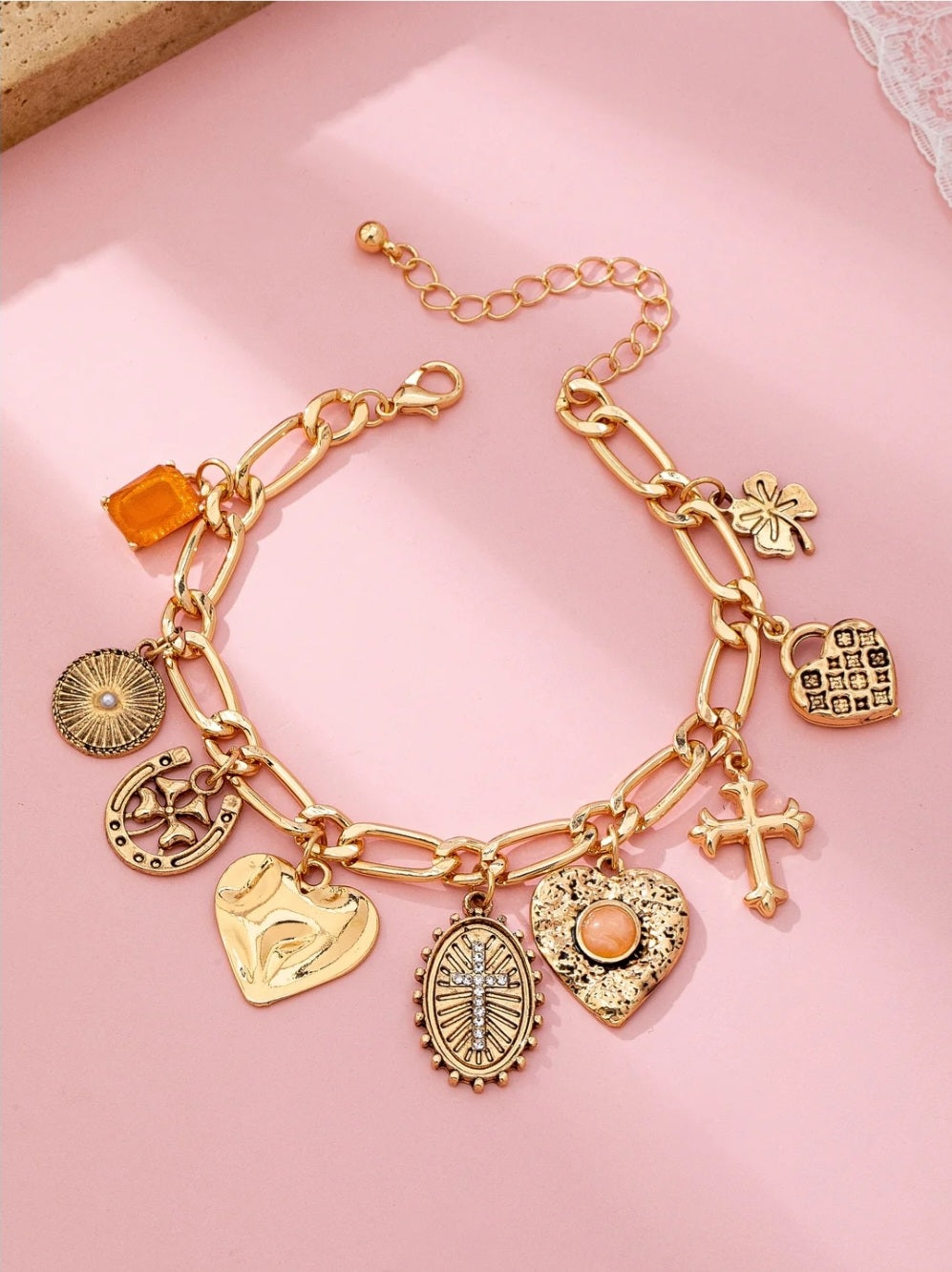 Cross & Hearts Charm Bracelet - Goldie B & Co Boutique  