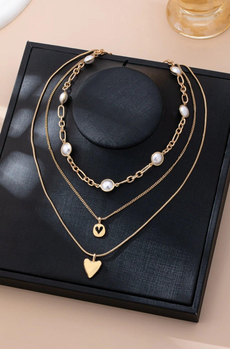 Triple layered Pearl and Heart Necklace - Goldie B & Co Boutique  